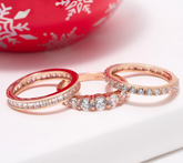 Diamonique 3 Ring Eternity Band Set Rose-Clad Sterling Silver Size 8